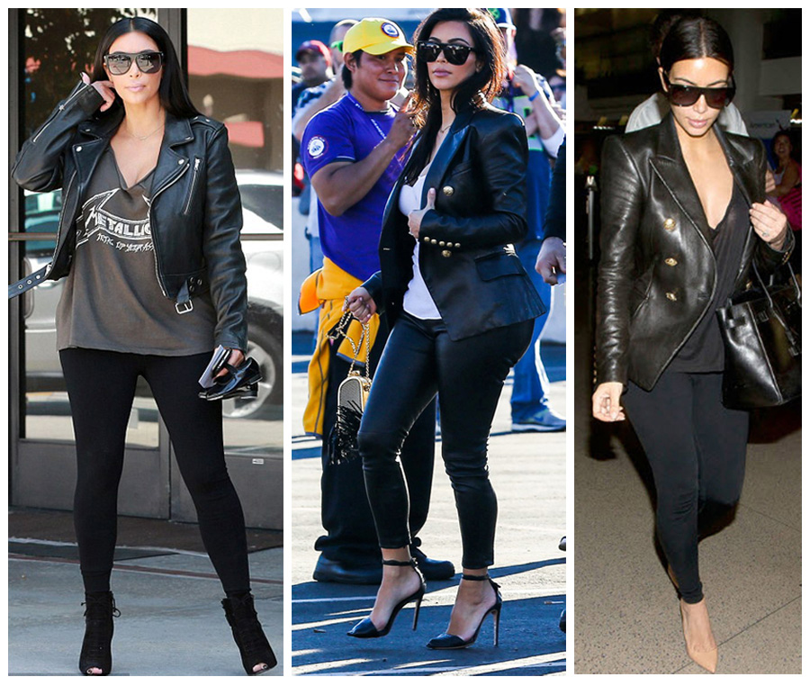 Kim Kardashian: черные леггинсы и черный жакет