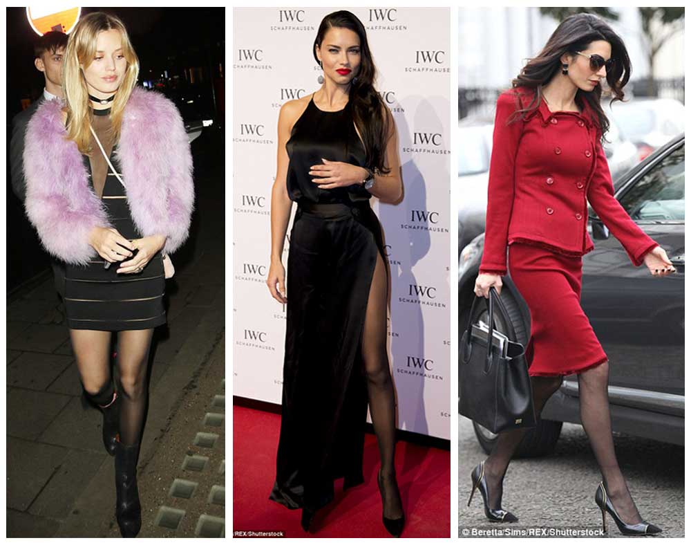 Georgia May Jagger, Adriana Lima и Amal Clooney выбрали прозрачные чёрные колготки