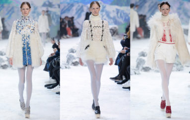 Белые колготки — основа зимних образов Moncler Gamme Rouge