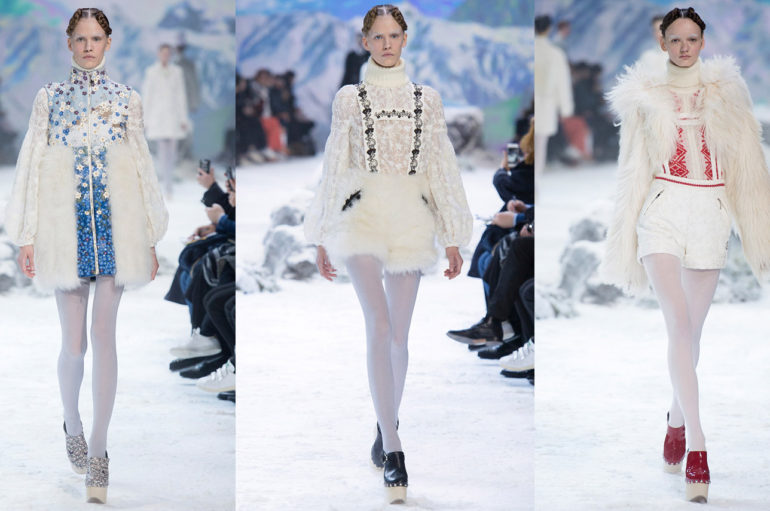 Белые колготки — основа зимних образов Moncler Gamme Rouge