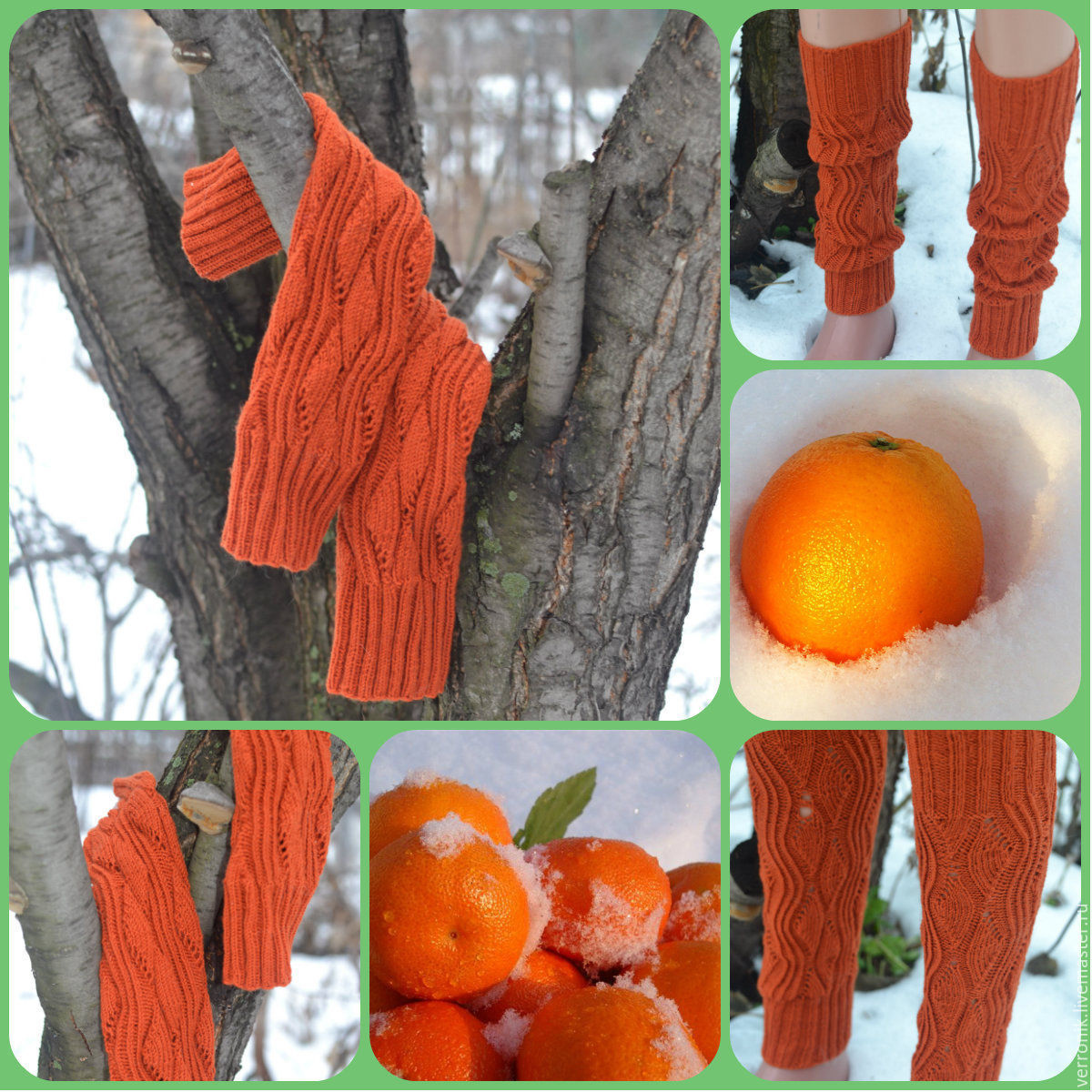 Вязаные гетры "Апельсины на снегу"