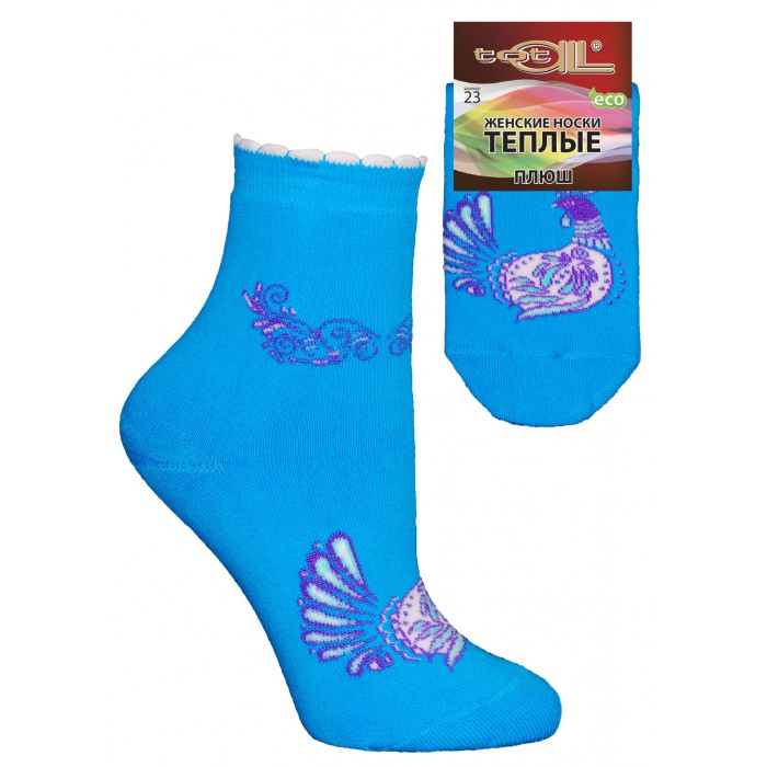 Тёплые плюшевые женские носки со стилизованным рисунком курочки