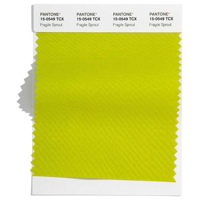 PANTONE 15-0549 Fragile Sprout Sharp and acidic Fresh Sprout is visually arresting.