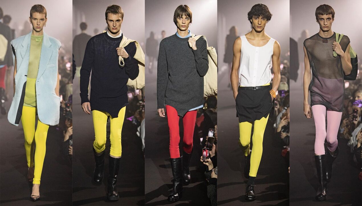 Модные гендерно-флюидные образы с легинсами для сезона Весна-2023 по версии Raf Simons