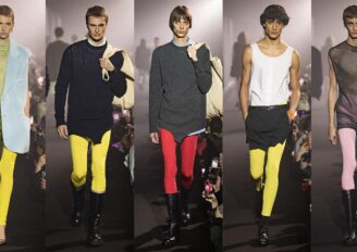 Модные гендерно-флюидные образы с легинсами для сезона Весна-2023 по версии Raf Simons