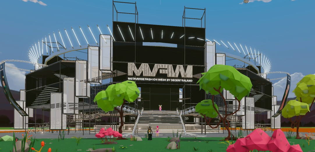 Вид на арену в Decentraland, одном из нескольких мест, выстроенных для MVFW.